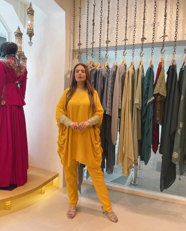 Golden Sunburst Draped Indo Western Dress