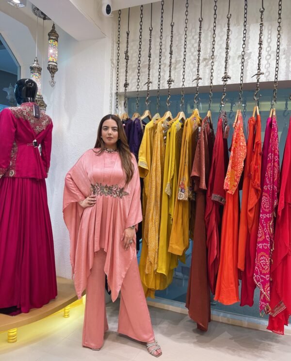 Rani’s Blush Embellished Belt Indo Western Dress