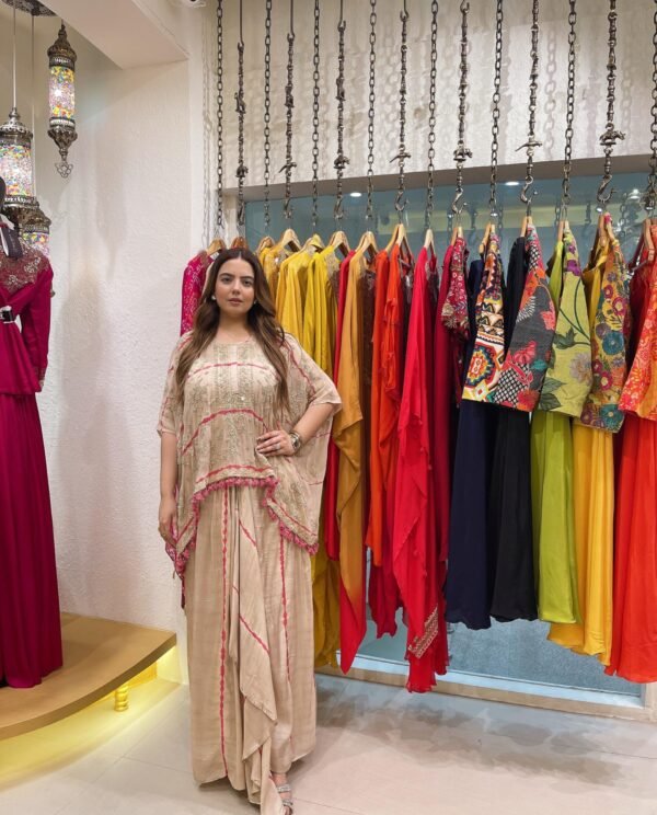Chikankari Short Kaftan Tunic with Drape Skirt